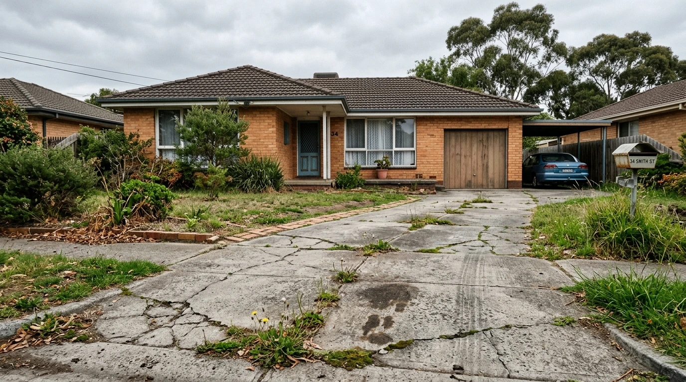 Before: Old cracked concrete driveway