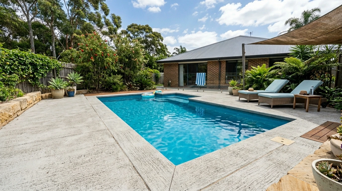 Pool surround and patio concrete finish