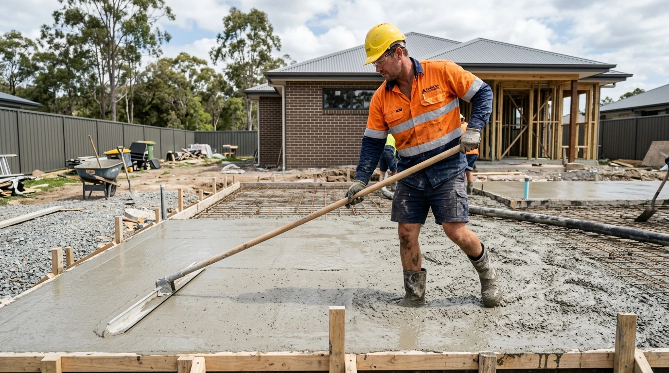 Concreter finishing a residential slab