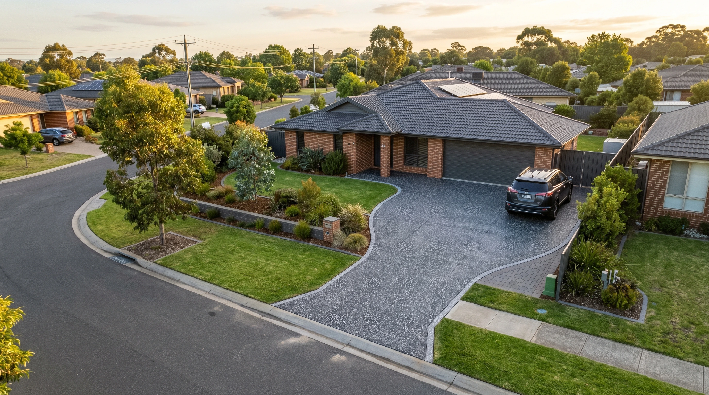 Exposed aggregate concrete driveway by Apex Concreting NSW