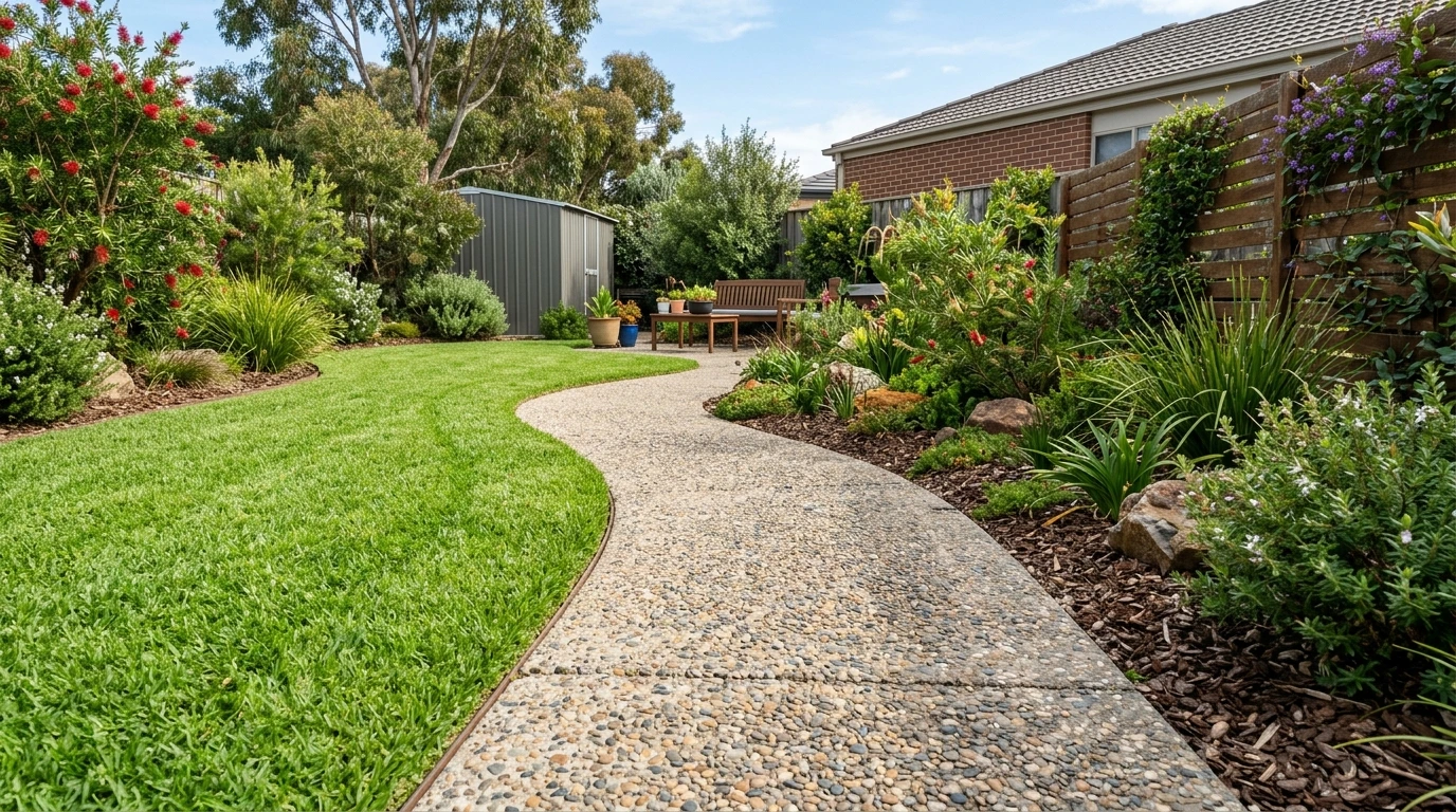Concrete pathway and patio