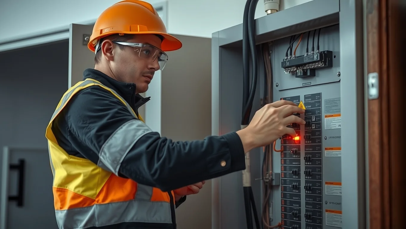 Licensed electrician working on a switchboard in a Sydney home