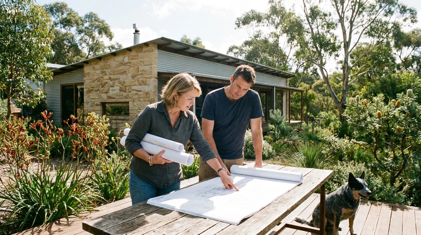 Landscape designer reviewing garden plans with a homeowner
